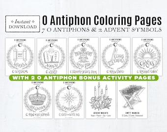 O Antiphon Coloring Pages, 9 Advent Coloring Pages with Bonus Activity Pages, Advent Symbols, Printable Coloring Pages, Catholic Printables