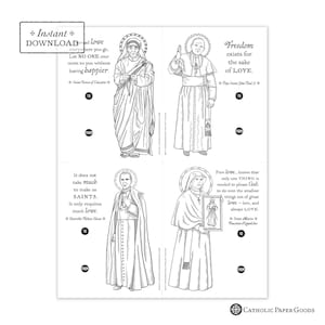Catholic Saints Valentine Cards: Coloring Page Exchange Set (DIY Printable PDF) image 2
