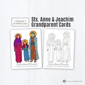 Saints Anne & Joachim Catholic Grandparent Cards, Color and Coloring Page, Catholic Saints, Printable Greeting Cards, Grandparents Day Cards