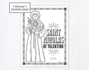 Catholic Coloring Page, Saint Nicholas of Tolentino, Patron of Souls in Purgatory, Catholic Saint, Printable Coloring Page, PDF