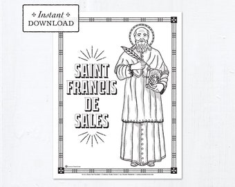 Catholic Coloring Page - Saint Francis de Sales - Catholic Saints - Printable Coloring Page - Digital - PDF