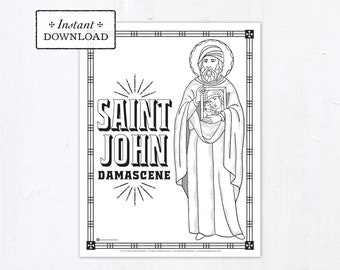 Catholic Coloring Page - Saint John Damascene - Catholic Saints - Printable Coloring Page - Digital - PDF