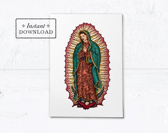 Our Lady of Guadalupe Card - Greeting Card or Art Print - Instant Download - DIY Downloadable PDF 5"x7"