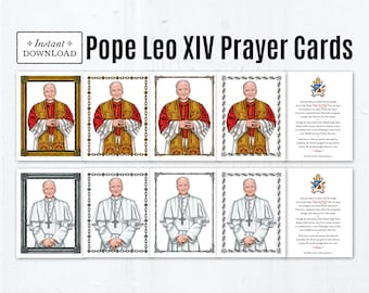 Pope Leo XIV Prayer Cards, Pope Leo Printable Prayer Cards, Catholic Pope Prayer Cards