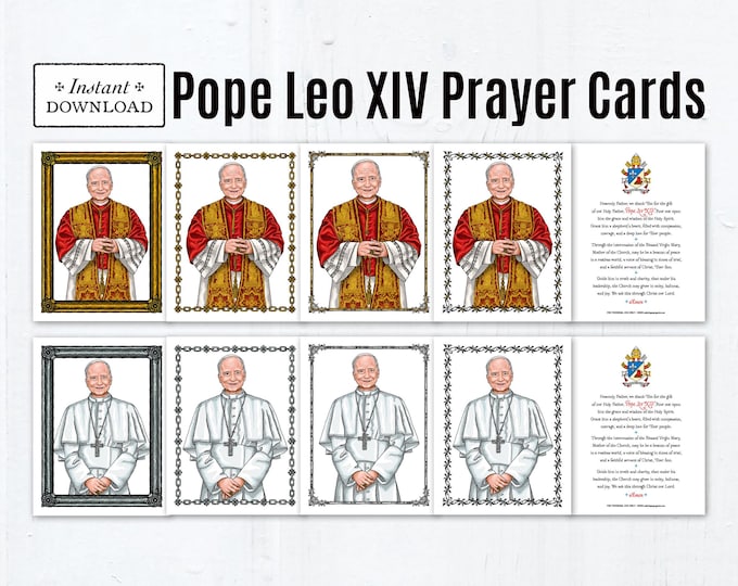 Featured listing image: Pope Leo XIV Prayer Cards, Pope Leo Printable Prayer Cards, Catholic Pope Prayer Cards