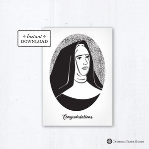 Nun Final Vows Printable Card Retro Modern, Instant Download PDF 5x7 Catholic Sister Printable Card Final Vows Nun in Habit Card
