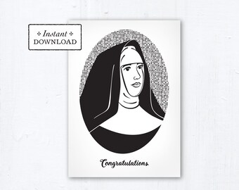 Nun Final Vows Printable Card Retro Modern, Instant Download PDF 5x7 Catholic Sister Printable Card Final Vows Nun in Habit Card
