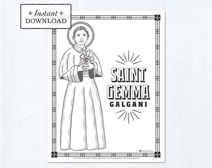 Catholic Coloring Page - Saint Gemma Galgani - Catholic Saints - Printable Coloring Page - Digital - PDF