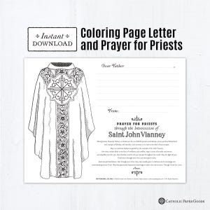 Chasuble Coloring Page Letter for Priests, Priest Appreciation, Printable Catholic Coloring Page, Priesthood Sunday Cards, Pray for Priests