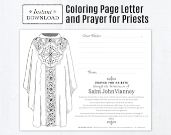Chasuble Coloring Page Letter for Priests, Priest Appreciation, Printable Catholic Coloring Page, Priesthood Sunday Cards, Pray for Priests