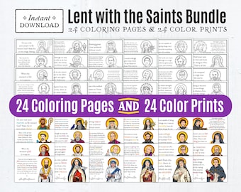 Lent with the Saints Bundle: 24 Printable Catholic Saint Coloring Pages and Color Saint Prints, Digital, All Saints Day