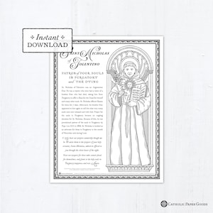 Catholic Coloring Page, Saint Nicholas of Tolentino, Patron of Souls in Purgatory and the Dying, Printable Coloring Page, All Souls&#39; Day