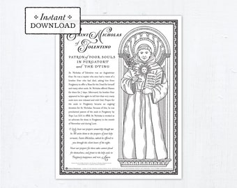 Catholic Coloring Page, Saint Nicholas of Tolentino, Patron of Souls in Purgatory and the Dying, Catholic Saint, Printable Coloring Page,PDF