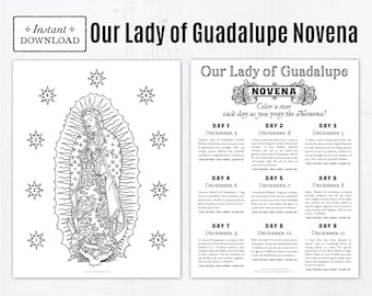 Our Lady of Guadalupe Novena Catholic Coloring Page and Prayers,  2 Printable Coloring Pages, Digital, PDF