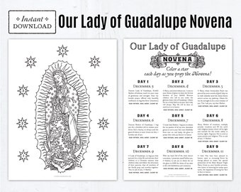 Our Lady of Guadalupe Novena Catholic Coloring Page and Prayers,  2 Printable Coloring Pages, Digital, PDF