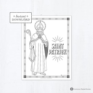 Saint Patrick Catholic Coloring Page, Catholic Saints, Printable Coloring Page, St Patrick&#39;s Day Activity, St Patrick
