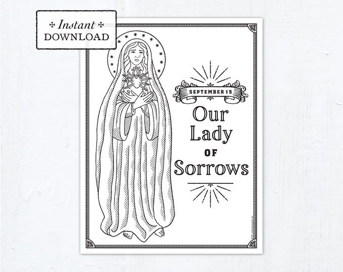 Featured listing image: Our Lady of Sorrows Coloring Page: Catholic Saints Printable (PDF)