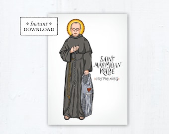 St. Maximilian Kolbe Card - Art Print - Instant Download - DIY Downloadable PDF 5"x7" Catholic Saint Printable Confirmation Gift
