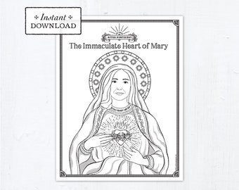 Catholic Coloring Page - The Immaculate Heart of Mary - Catholic Saints - Printable Coloring Page - Digital - PDF