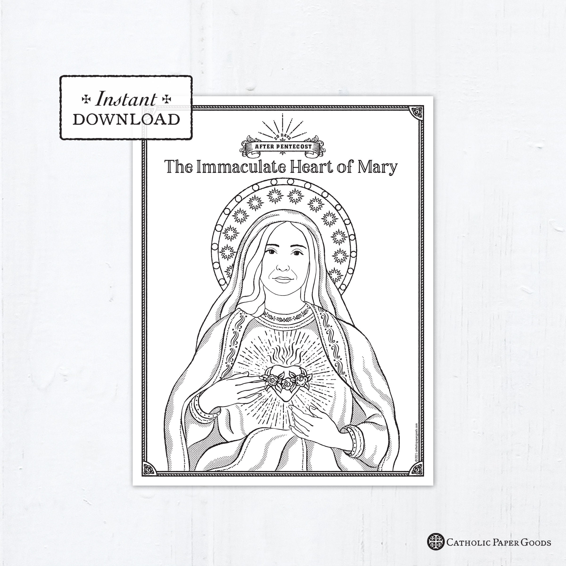 Catholic Coloring Page - The Immaculate Heart of Mary - Catholic Saints