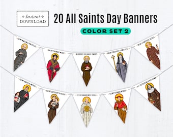 All Saints Day Banners Set 2, Color Saint Banners, Printable Banner, All Saints Party Decor, Printable Saint Banner, All Saints Day Decor