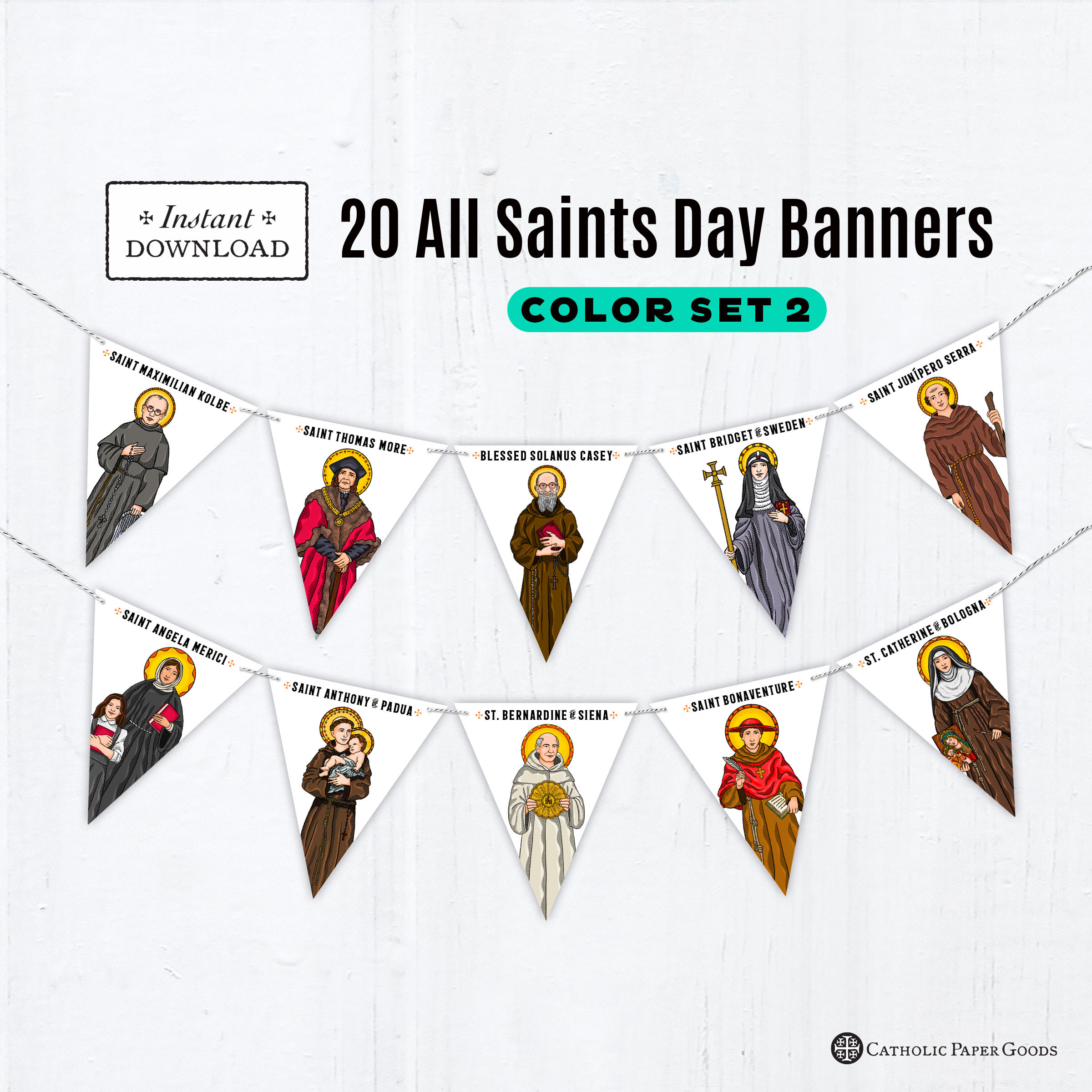 All Saints Day Banners Set 2, Color Saint Banners, Printable Banner