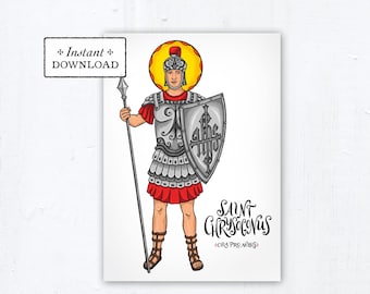 Saint Chrysogonus Card, Art Print, Instant Download, DIY Downloadable PDF 5"x7" Catholic Saint Printable Confirmation Gift Baptism Gift