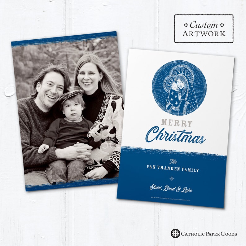 Catholic Christmas Photo Card Customizable Mary & Jesus DIY Print it Yourself Portrait or Landscape Downloadable Template 5x7 画像 2