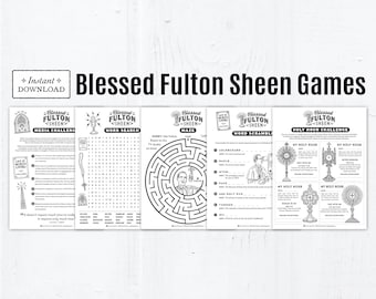 Blessed Fulton Sheen Games: 5-Page Catholic Kids Printable with Answer Key (Digital Download)