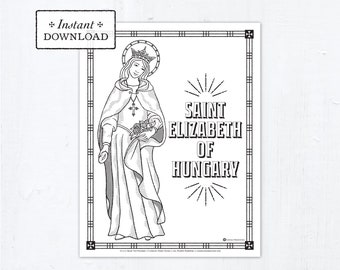 Catholic Coloring Page - Saint Elizabeth of Hungary - Catholic Saints - Printable Coloring Page - Digital - PDF