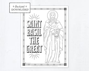 Catholic Coloring Page, Saint Basil the Great, Catholic Saints, Printable Coloring Page, Digital Coloring Page, PDF