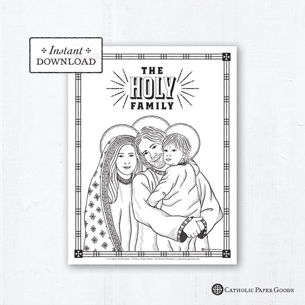 Catholic Coloring Page - The Holy Family - Catholic Saints - Printable Coloring Page - Digital - PDF