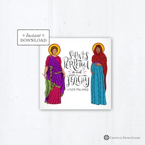 Saints Perpetua & Felicity Square Card, Art Print, Instant Download PDF 5.25x5.25 Catholic Card Confirmation Gift Perpetua Felicity Martyrs