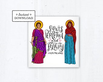 Saints Perpetua & Felicity Square Card, Art Print, Instant Download PDF 5.25x5.25 Catholic Card Confirmation Gift Perpetua Felicity Martyrs