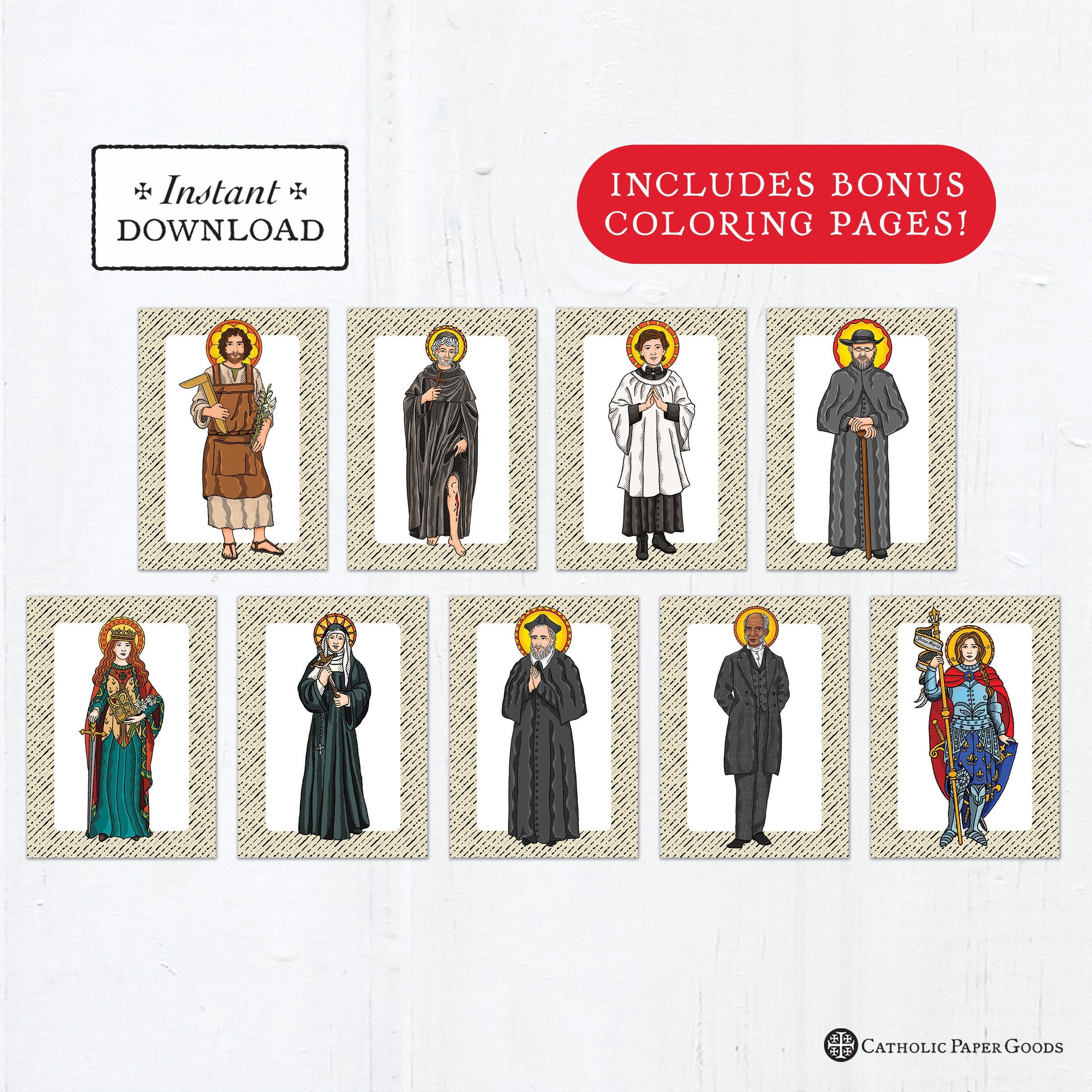 Catholic Saint Flash Cards May Set 1 Printable PLUS Bonus Coloring 