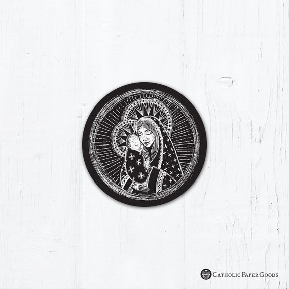 Madonna and Child Digital Woodcut Catholic Vinyl Sticker | Etsy