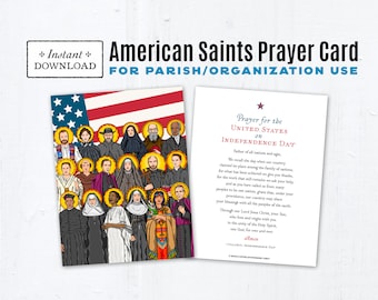 American Saints Printable Prayer Card, Parish/Organization Use, Catholic Saints Prayer Card, Instant Download Printable PDF A2 4.25x5.5