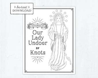 Catholic Coloring Page, Our Lady Undoer of Knots, Catholic Marian Coloring Page, Printable Coloring Page, Digital Coloring Page, PDF
