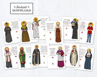 Catholic Saints Valentine Cards: Printable DIY Exchange Set 2 (Digital Download)