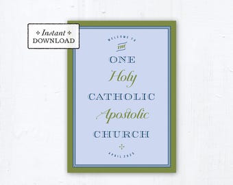 One, Holy, Catholic, Apostolic Church Greeting Card Green Instant Download DIY Downloadable PDF 5”x7" ocia Card Nicene Creed OCIA Keepsake