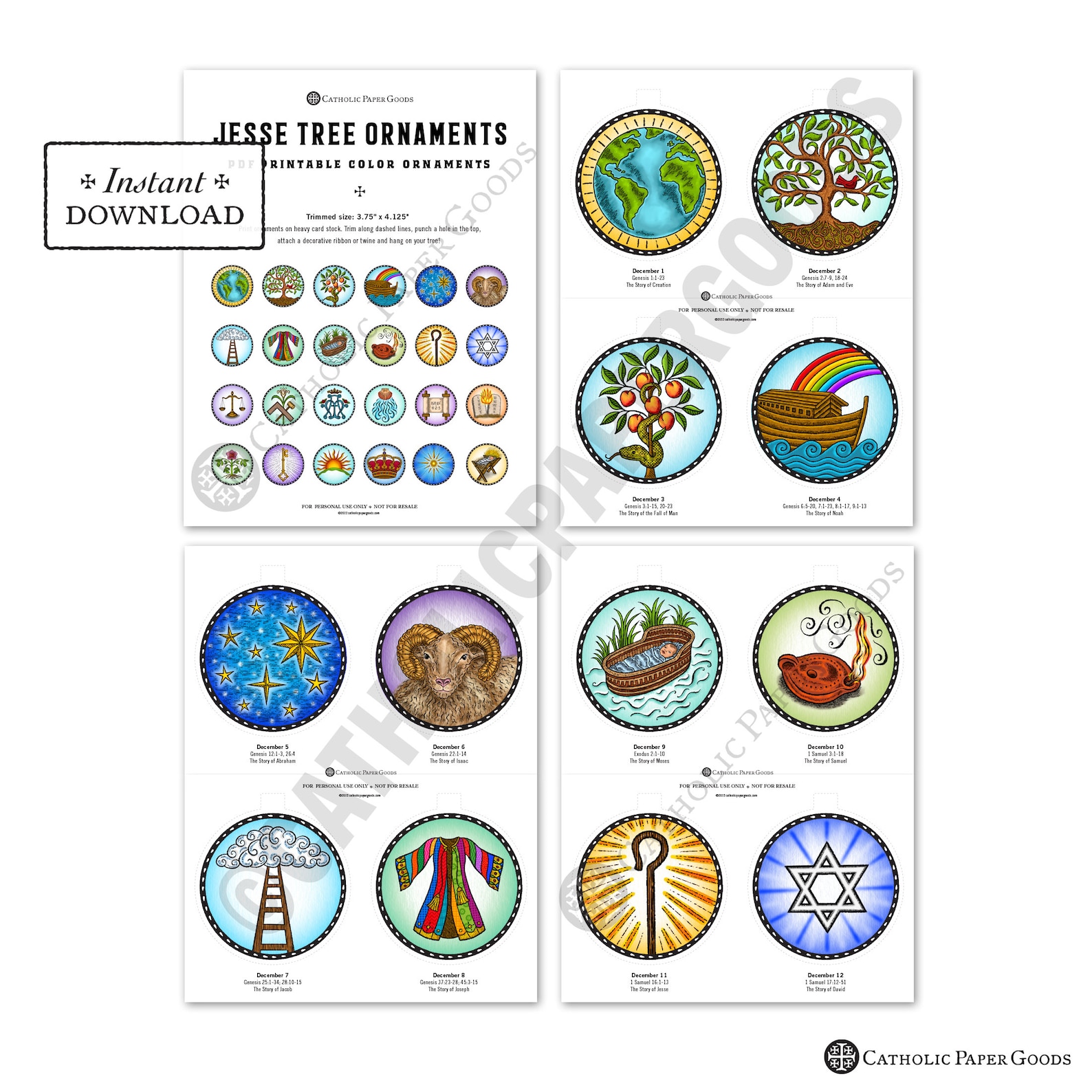 24 Jesse Tree Printable Color Ornaments PDF Full Color Etsy