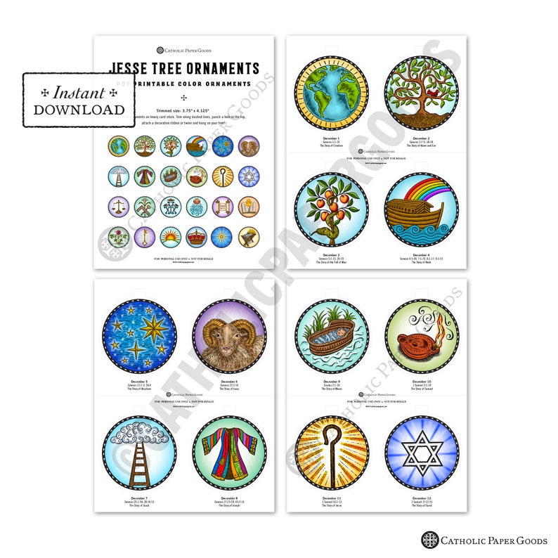 24 Jesse Tree Printable Color Ornaments PDF Full Color - Etsy