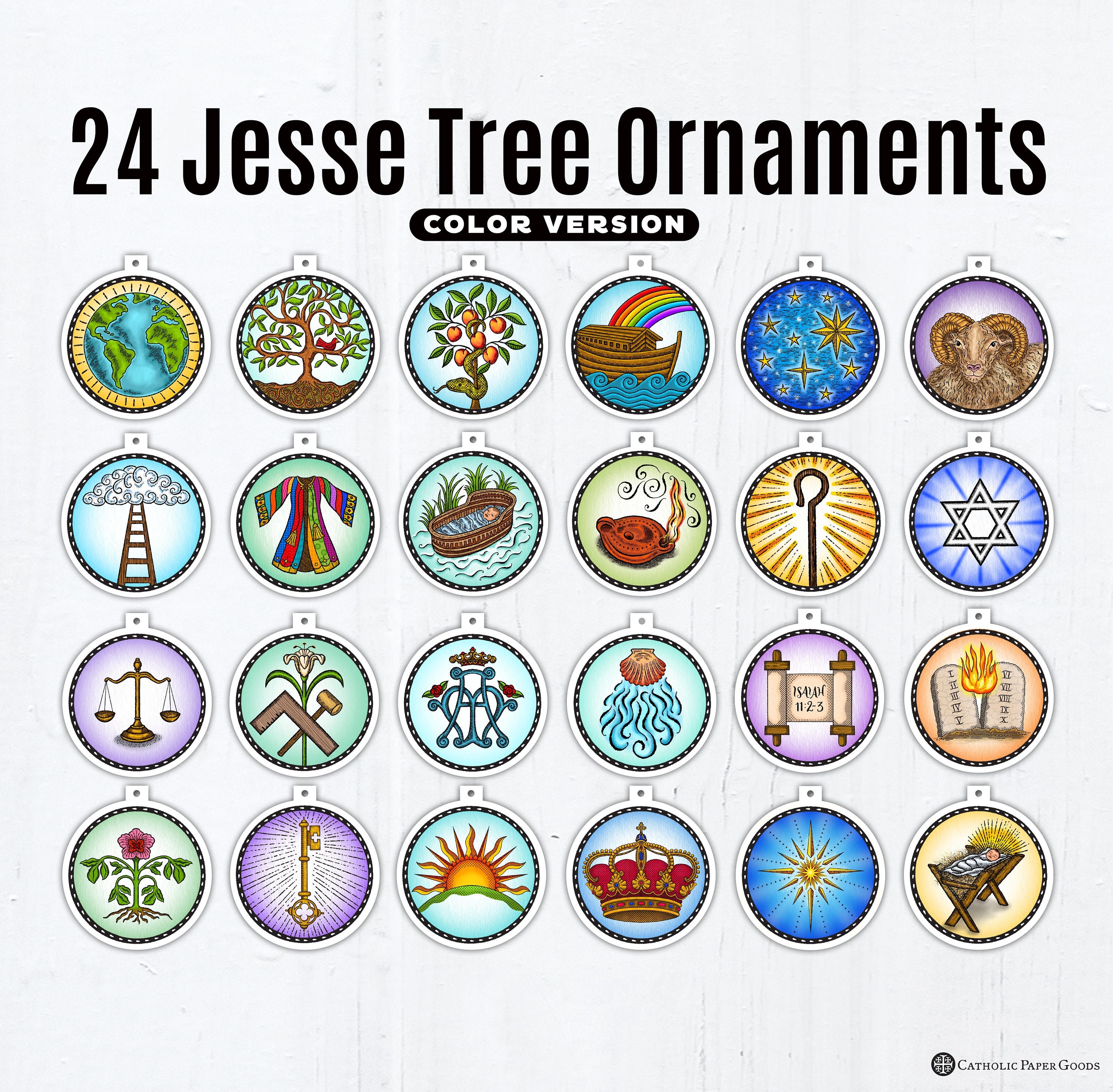 24 Jesse Tree Printable Color Ornaments PDF Full Color Ornaments 