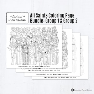 Bundle All Saints Groups 1 & 2 Catholic Coloring Pages, Catholic Prayers, Printable Coloring Page with Guide, Digital PDF, All Saints Day