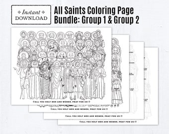 Bundle All Saints Groups 1 & 2 Catholic Coloring Pages, Catholic Prayers, Printable Coloring Page with Guide, Digital PDF, All Saints Day