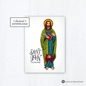 St. John Card - Art Print - Instant Download - DIY Downloadable PDF 5&quot;x7&quot; Catholic Saint Printable Confirmation Gift St John the Evangelist