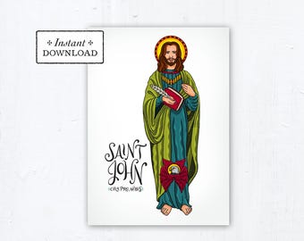 St. John Card - Art Print - Instant Download - DIY Downloadable PDF 5"x7" Catholic Saint Printable Confirmation Gift St John the Evangelist