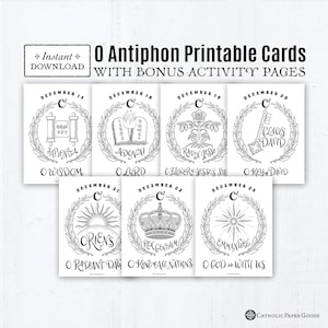 O Antiphon Printable Cards, Black & White with Bonus O Antiphon Activity Pages, Advent Decor, Instant Download, Downloadable PDF 4.25 x 5.5