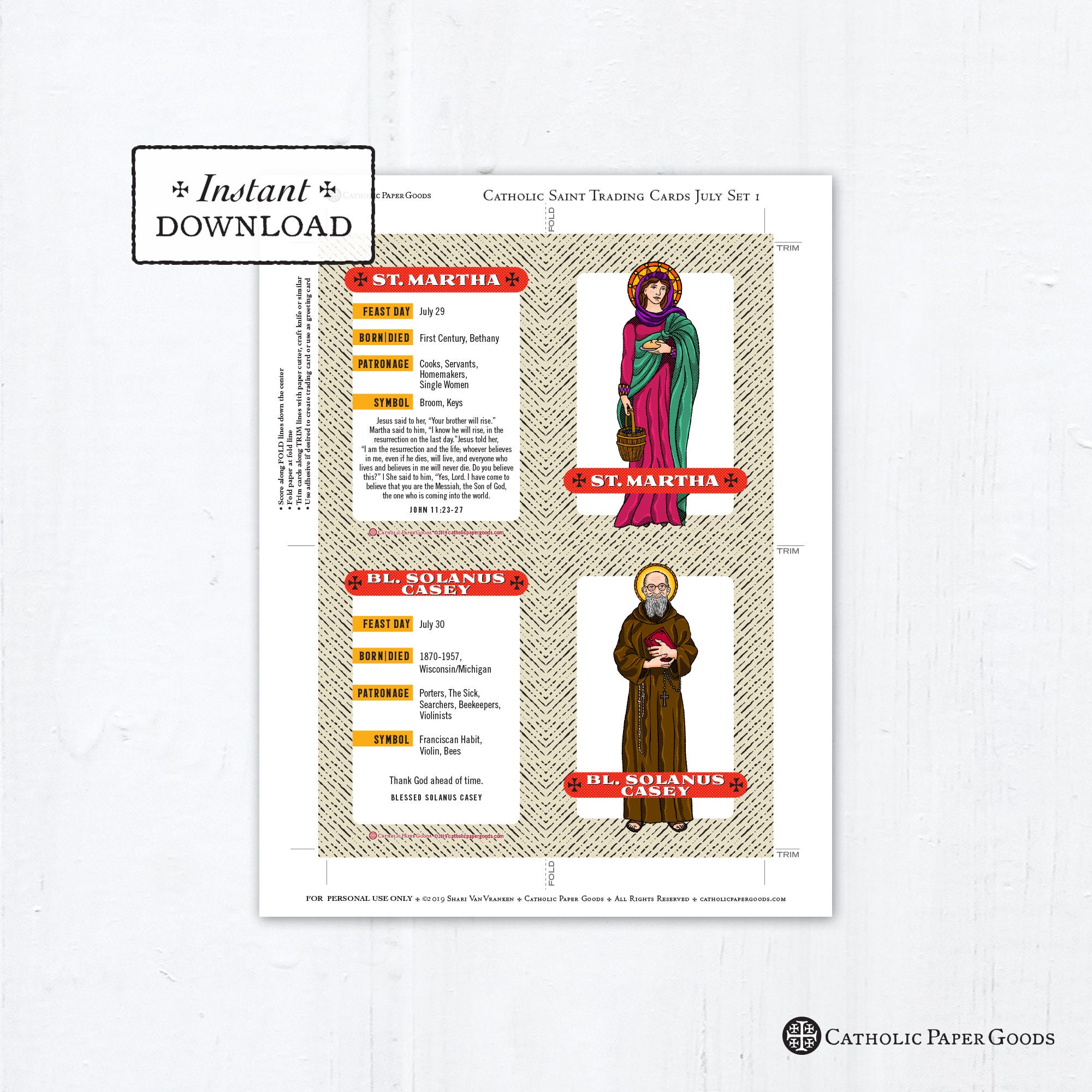 Free Saint Trading Cards Printable