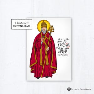 Saint Leo the Great Card, Art Print, Instant Download, DIY Downloadable PDF 5&quot;x7&quot; Catholic Saint Printable Confirmation Gift Baptism Gift